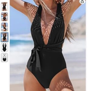 Cupshe women’s black one piece bathing suit, size large